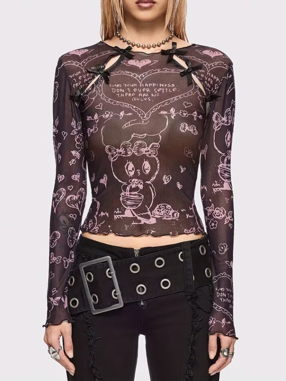 Semi-Sheer T-Shirt With Bow Accent